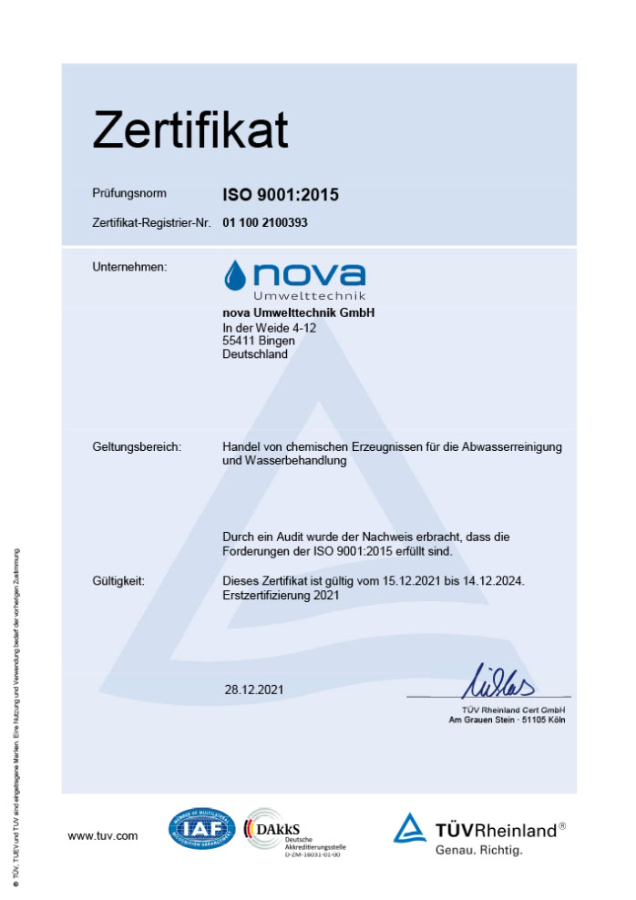 Zertifizierungen Nova Umwelttechnik Gmbh 